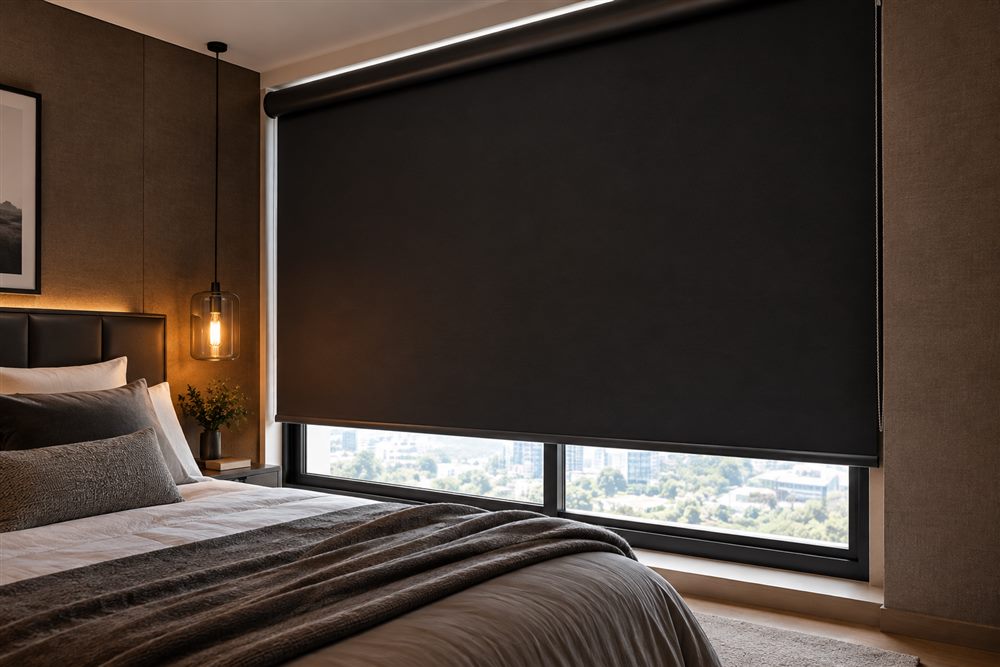 Cortina rolô blackout em quarto