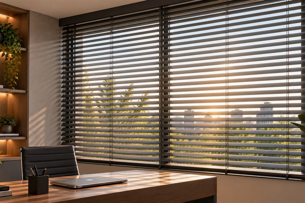 Persiana horizontal de madeira em home office